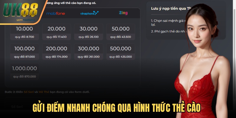 Gửi điểm nhanh chóng qua hình thức thẻ cào